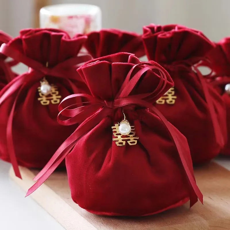 

10PCS Velvet Wedding Gift Bags Decor for Guests Bridesmaid Set Drawstring Candy Box Bag Party Baby Shower Presents Organizer