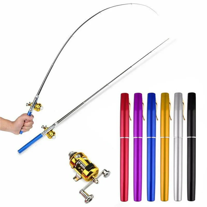 

Outdoor Stream Portable Pocket Telescopic Mini Fishing Rod Pole Pen Shape Folded River Lake Fishing Rod with Reel Wheel