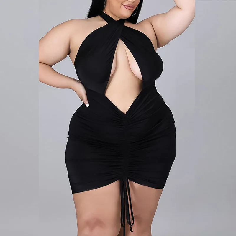 

Women Summer Casual Plus Size Slim Clothes Dress Elegant Hollow Out 3XL 4XL 5XL Bodycon Midi Dress Temperament Dropshipping
