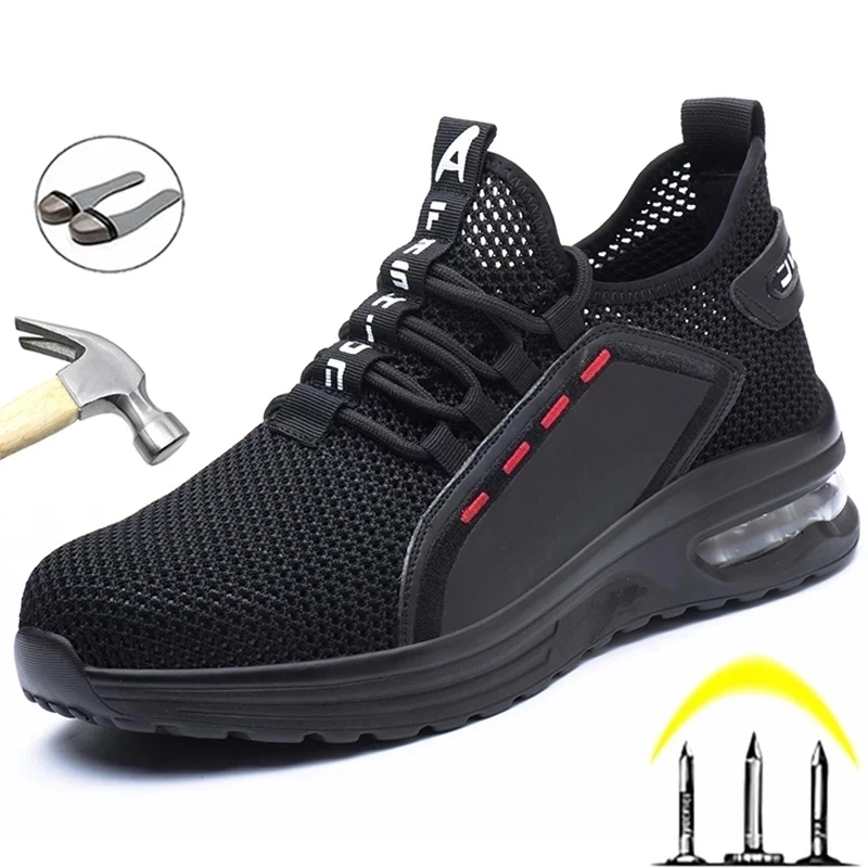 

Breathable Men Work Safety Shoes Anti-smashing Steel Toe Cap Working Boots Construction Indestructible Work Sneakers Men Shoes