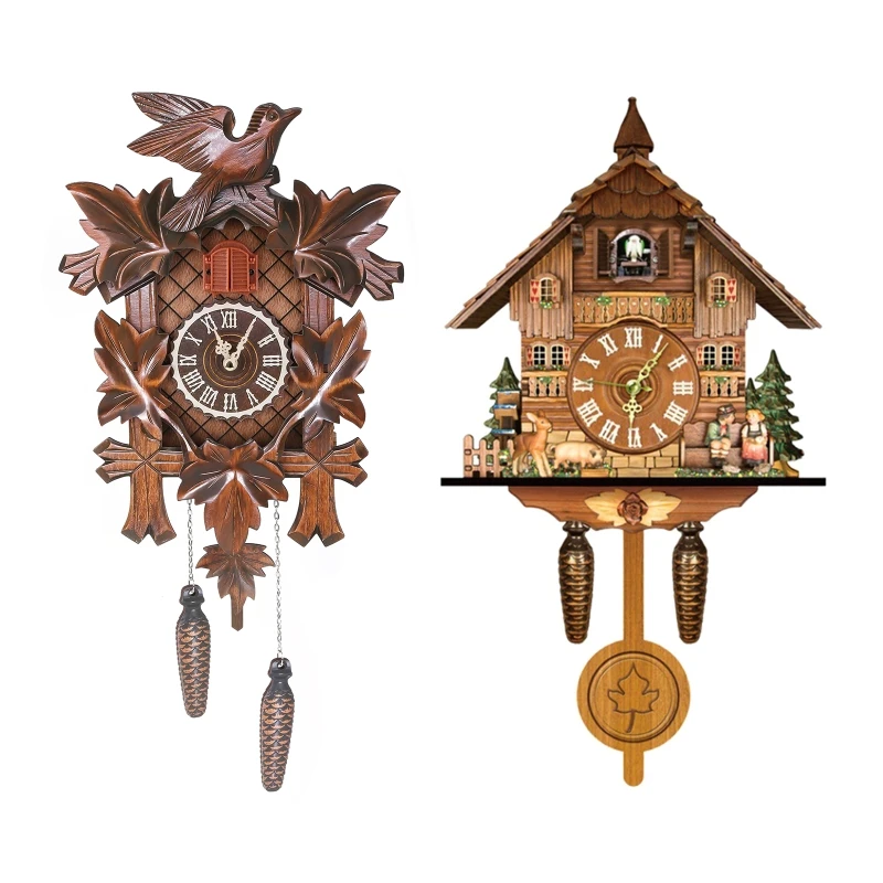 Wooden Wall Clock Cuckoo Antique Pendulum Hanging Handcraft Swing Alarm Watch Home Restaurant Bedroom Decoration