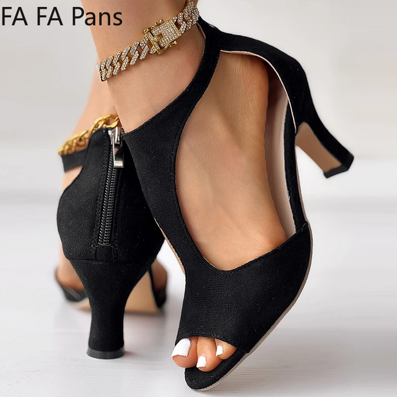 

Женские Босоножки на каблуке с открытым носком и молнией сзади, 2023