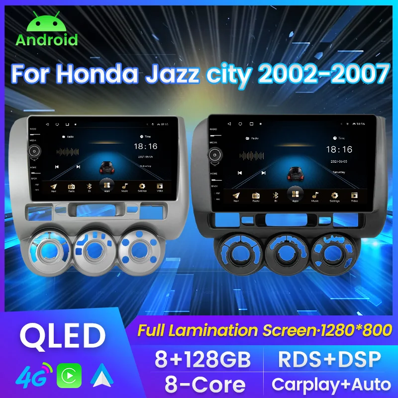 

Автомобильный радиоприемник QLED, стерео для Honda Jazz city 2002-2007, мультимедийный плеер с GPS-навигацией, Carplay + Auto, Wi-Fi, 4G, LTE, BT, RDS, DSP