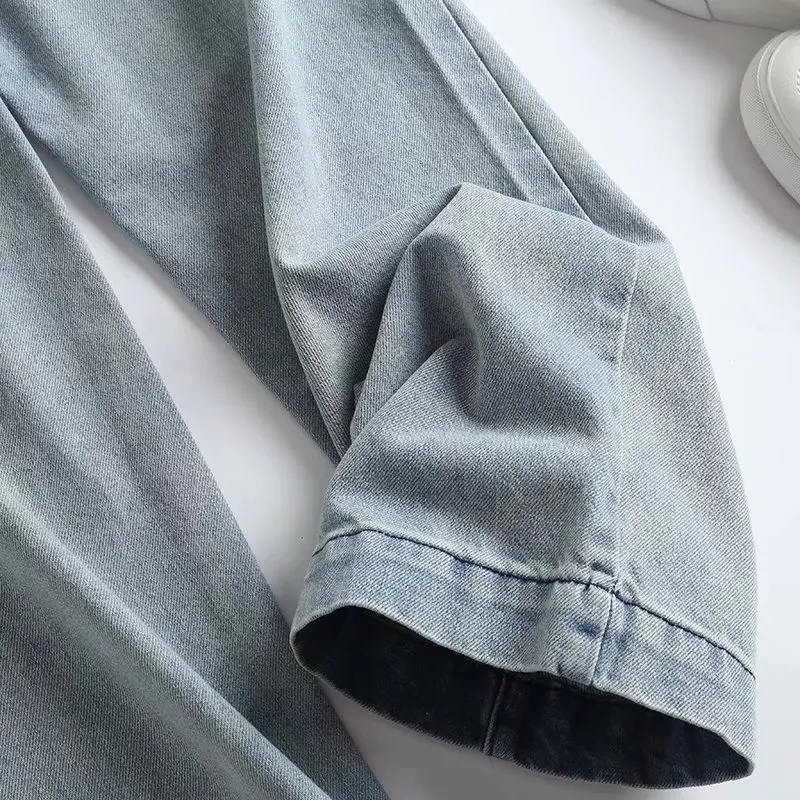 Jenny&Dave Fashion Vintage HIgh Waist Straight Mom Jeans England Style High Street Washed Light Blue Loose Jeans Women