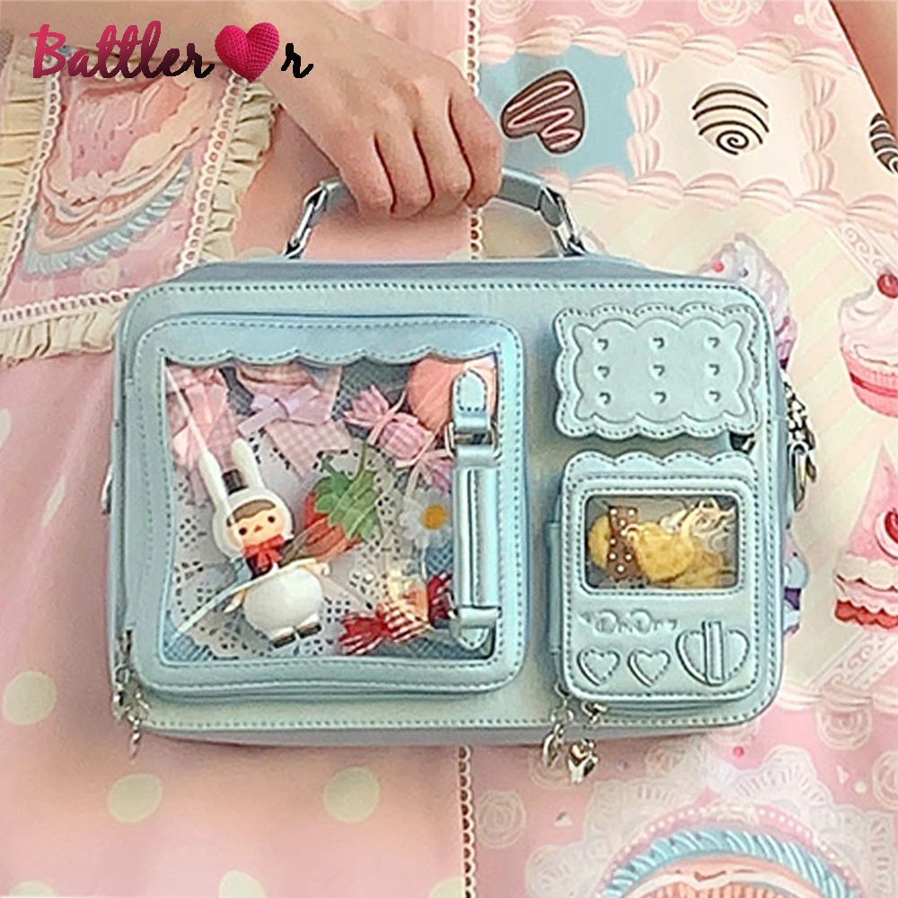 Kawaii Ita Bag for Women Transparent PVC Pocket Messenger Backpack JK Sweet Lolita Shoulder Bag Girls Jelly Purses and Handbags