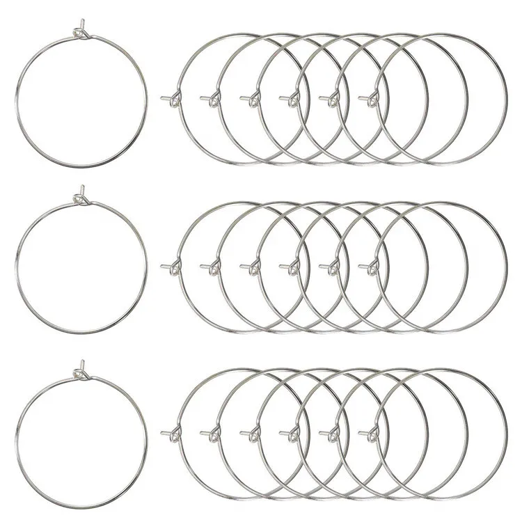 

50pcs/lot 20 25 30 35 mm 40mm KC Gold Silver Color Hoops Earrings Big Circle Ear Hoops Earrings Wires For DIY Jewelry Making