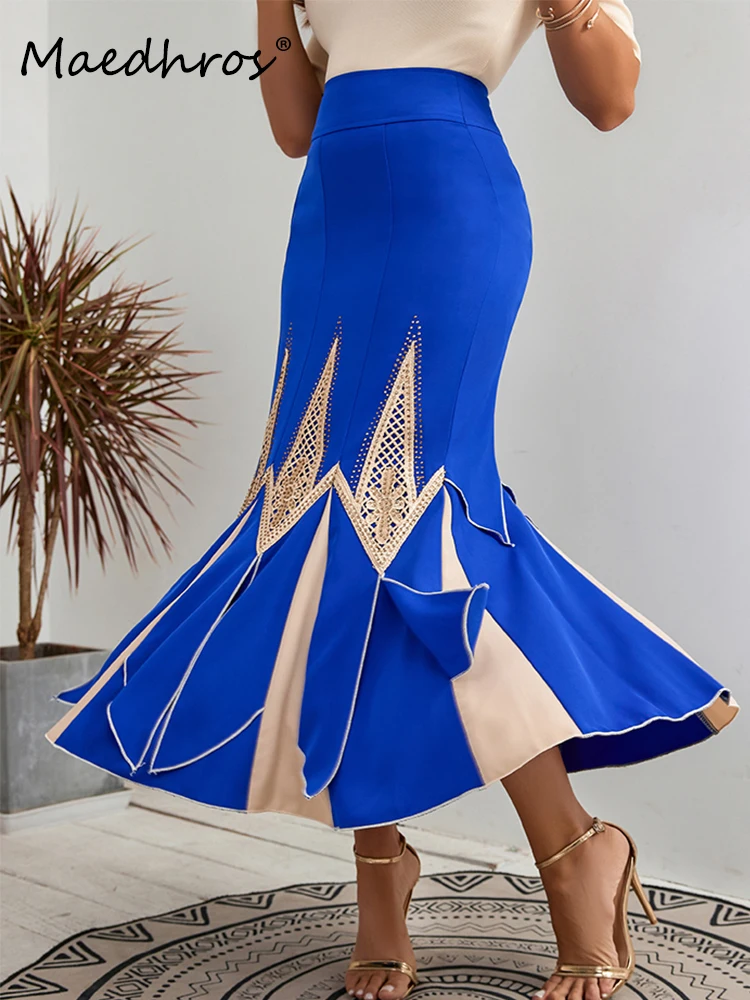 Women's Luxury Long Skirt Stitching Flower Mesh Design High-waisted Skirt Special Occasion Dresses for Women Elegant Party Skirt
