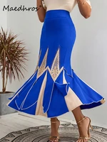 womens luxury long skirt stitching flower mesh design high waisted skirt special occasion dresses for women elegant party skirt