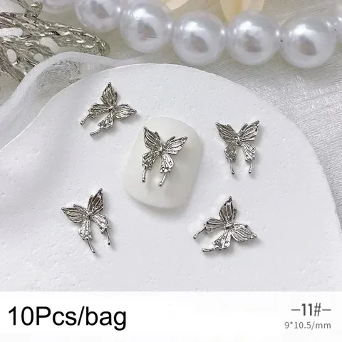 10 шт. ювелирные изделия из серебряного сплава для увеличения ногтей 3D Лук металлическая большая бабочка Очаровательная планка для ногтей алмазные украшения для дизайна ногтей