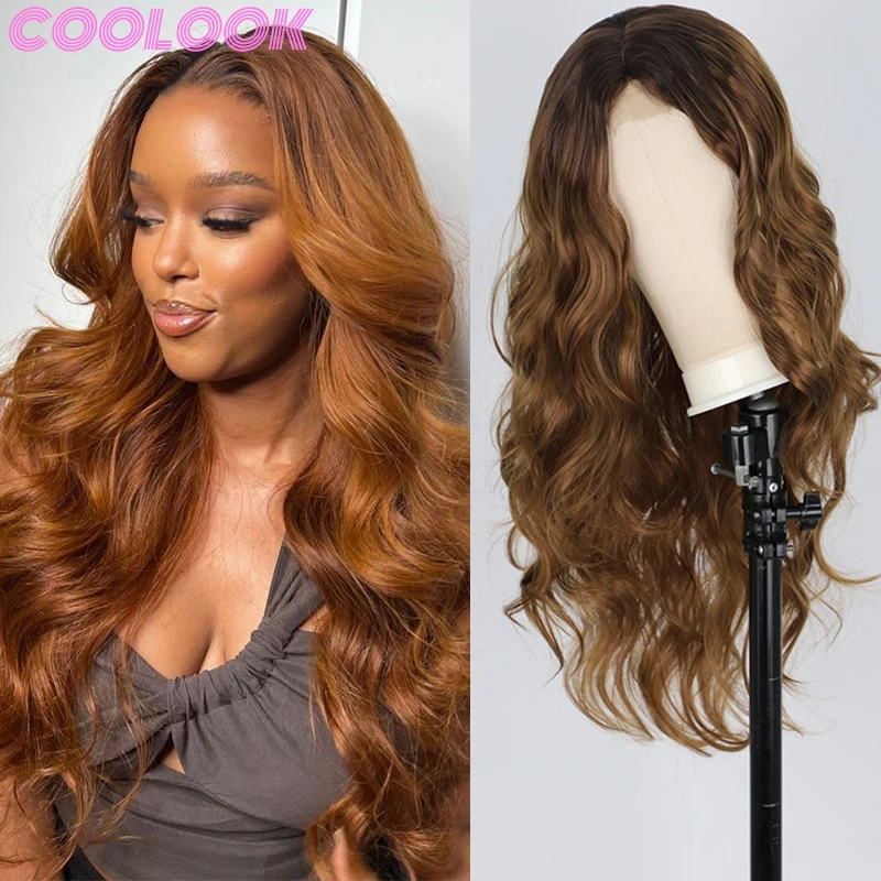 

Natural Brown Wavy Part Lace Wig 26 Inch Long Body Wave Synthetic Small Lace Wigs for Afro Women Red Blonde Wavy Hair Female Wig