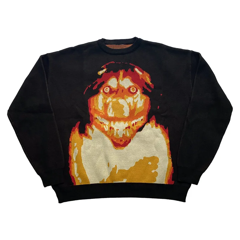 Мужской повседневный свитер уличная одежда вязаный ретро-живопись аниме демон