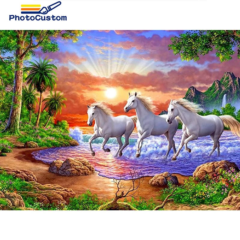 

PhotoCustom Diamond Embroidery Cross Stitch 5D DIY Diamond Painting Animal Rhinestone Mosaic Kits Landscape Home Decoration