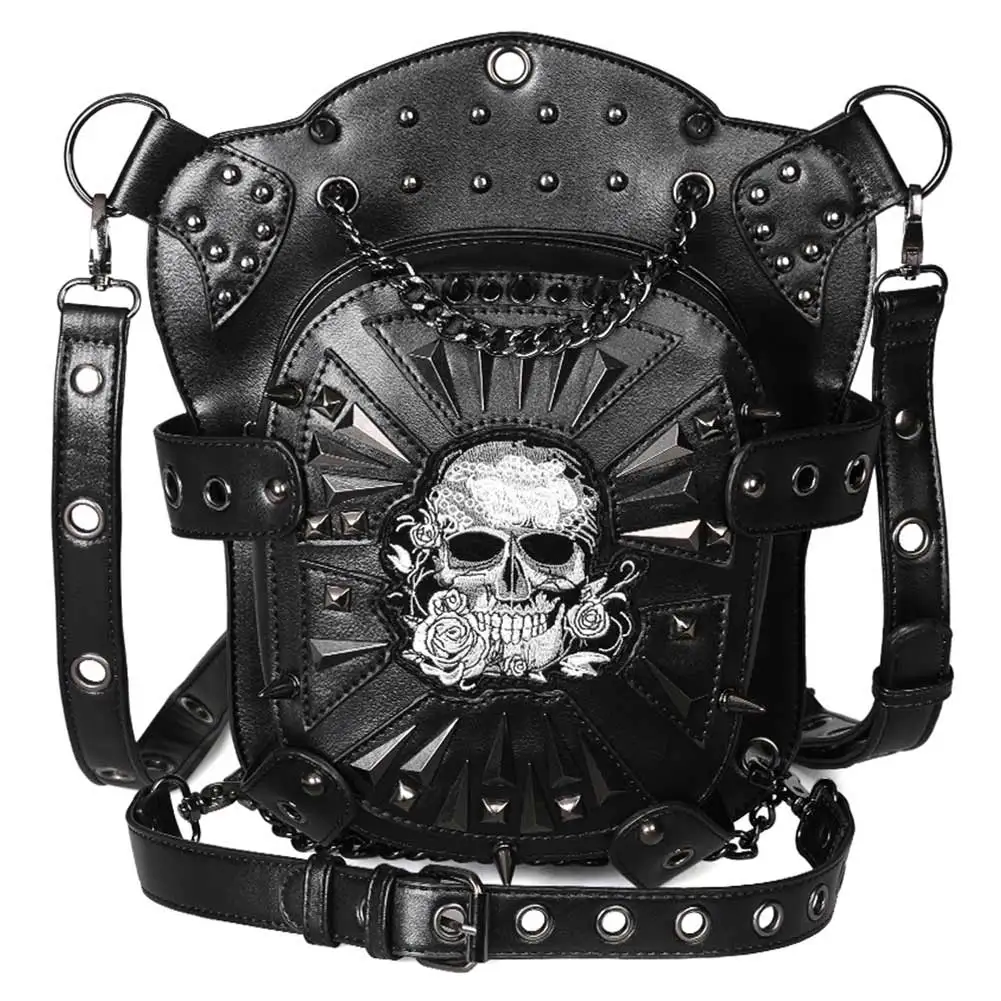 Сумка на плечо в стиле стимпанк сумочка бедро с заклепками ретро панк рок готика