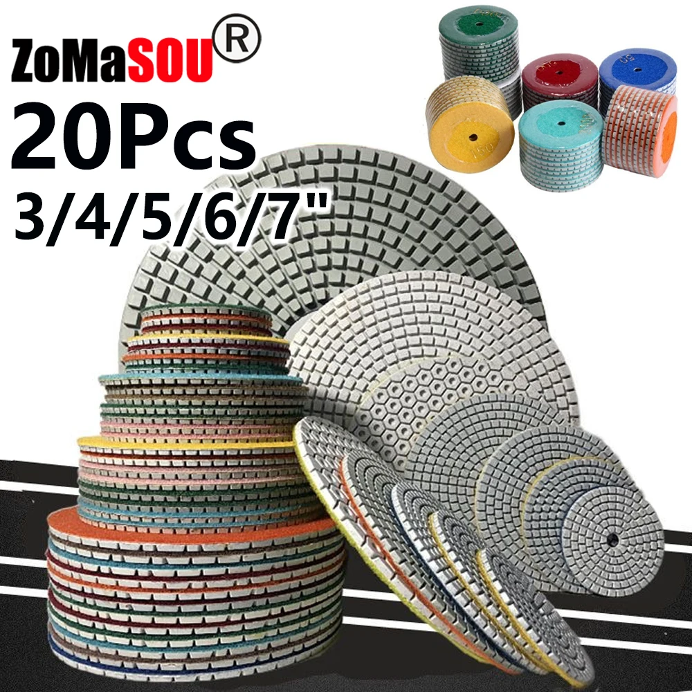 

1-20 шт. 3/4/5/6/7 дюймов алмазные полировальные подушечки диск влажный/сухой Buff абразивная дрель шлифовка гранит мрамор кварцевая стеклянная плитка шлифовка