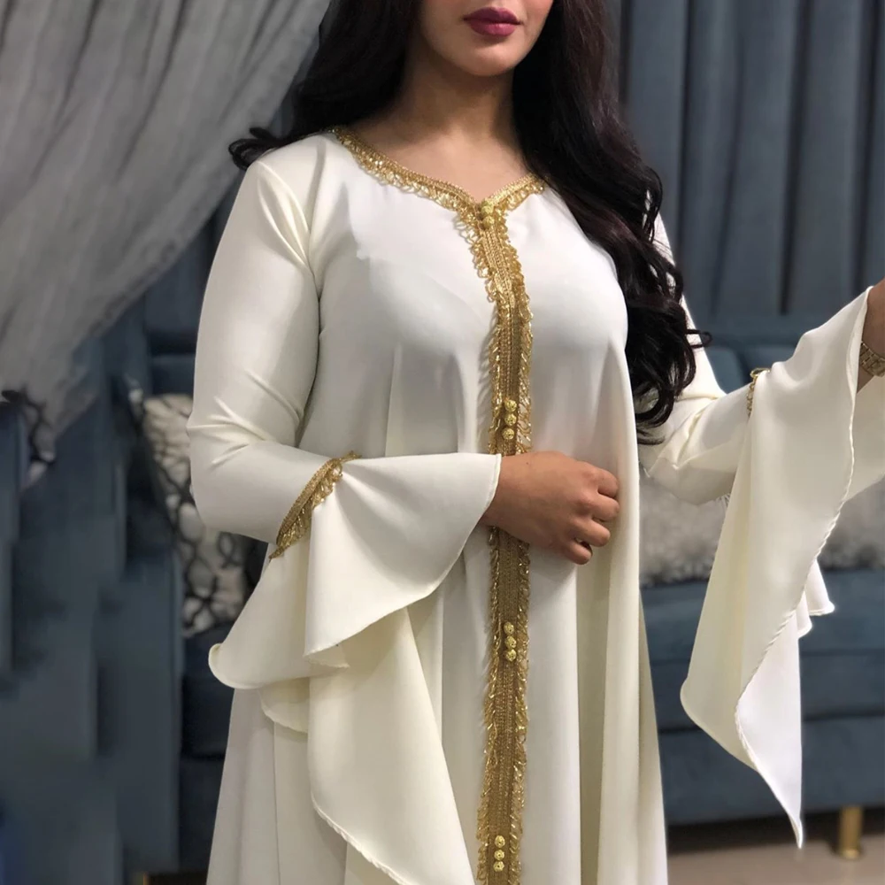 MD Muslim Fashion Women Dubai Turkish Ruffle Sleeve Abayas Wedding Party Evening Gown Robe Femme Musulmane Islamic Clothing Bubu