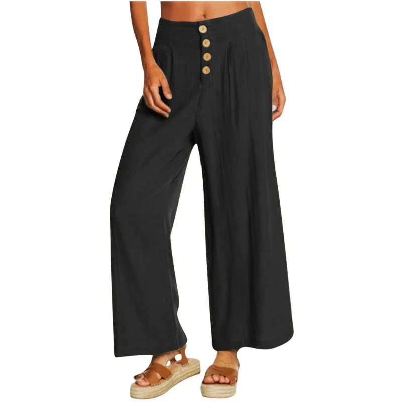 

Womens Casual Wide Leg Pants High Waist Straight Pant Summer Thin Trousers 57BD