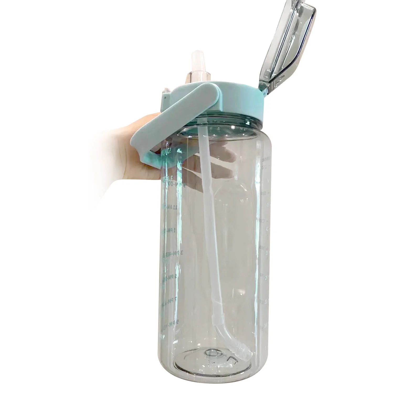 

2L Sports Straw Water Bottle With Time Marker And Motivational Quote Portable Large Capacity For Working Training