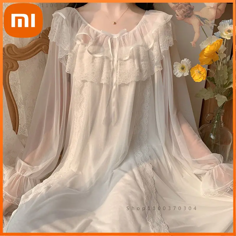 

Ночная рубашка Xiaomi Lolita Ночная сорочка для женщин королевская кружевная ночная рубашка принцесса белая женская летняя Ночная Рубашка домаш...
