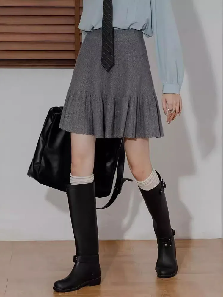 Осенне-зимняя плиссированная юбка Женская плотная трикотажная Короткая