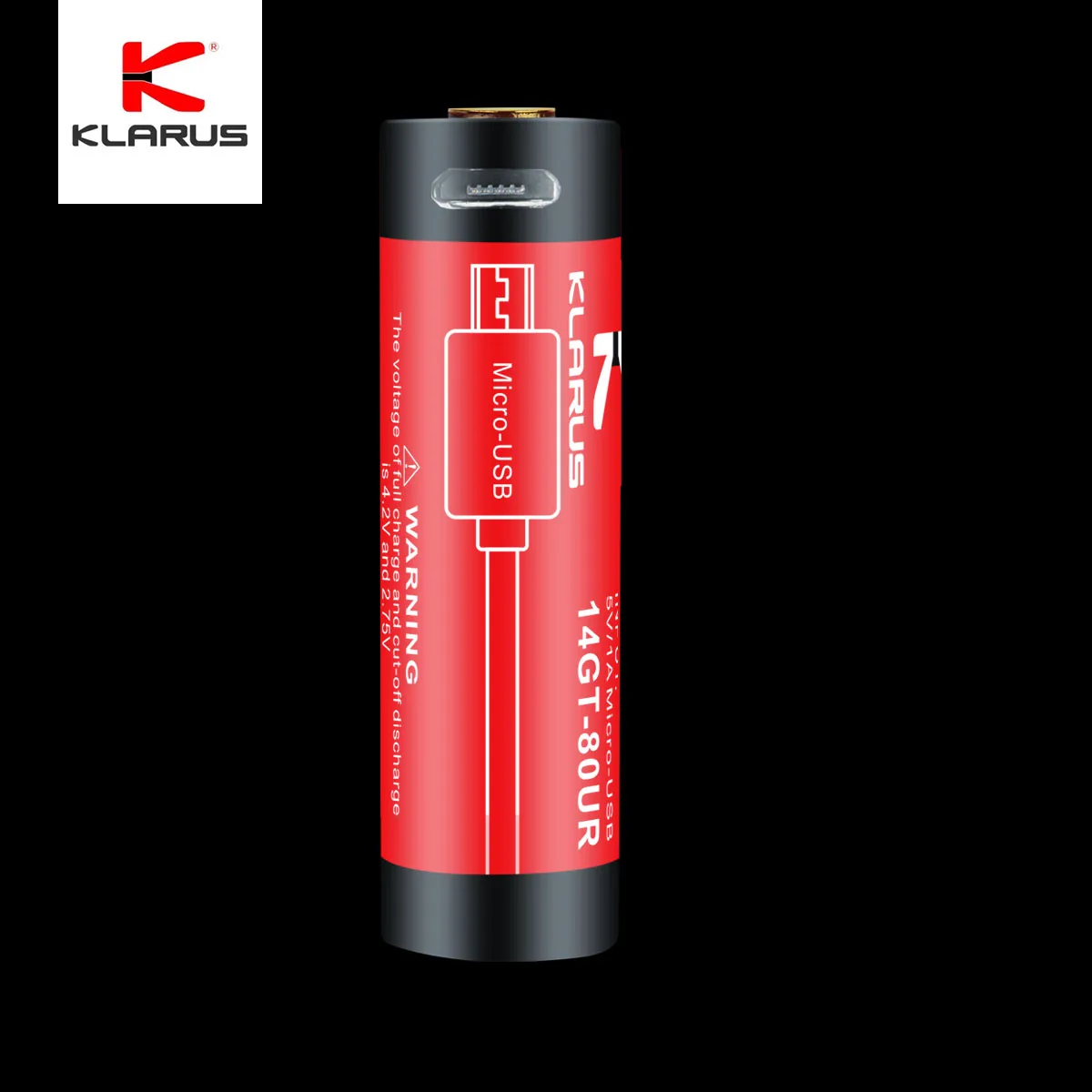 Klarus Original 14500 800mAh Flashlight Li-ion Battery 14GT-80UR, with Micro-USB Charging Port, High Discharge for LED Torch