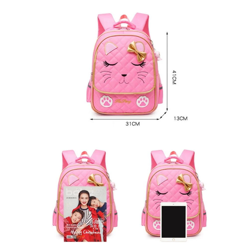 Trolley School Bags for Girls Cute Cat Children Backpack with 2/6Wheel Waterproof Primary Backpacks Kids Girl Rolling Travel Bag