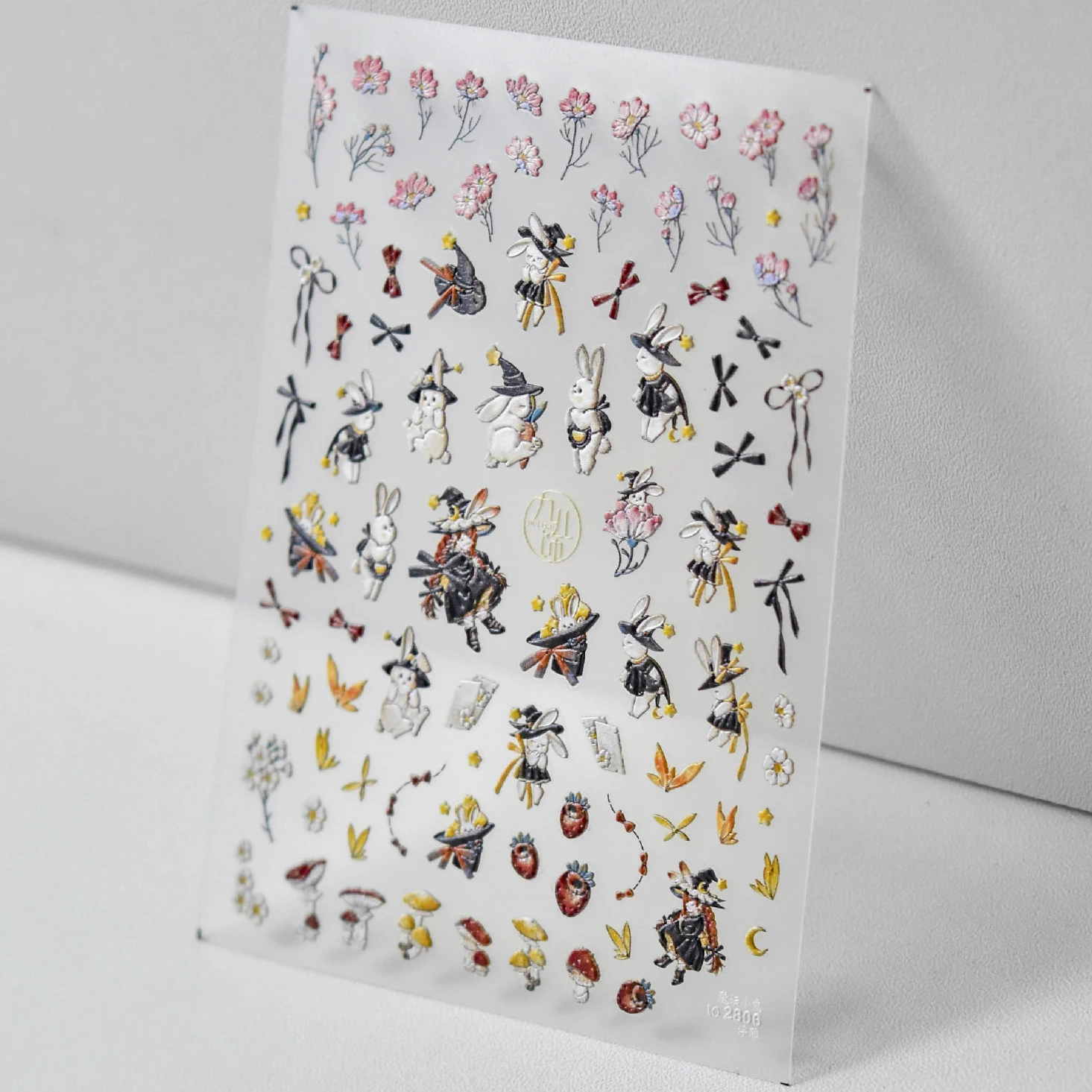 

1 Sheet 5D Realistic Relief Cute Black Suit Magic Little Rabbit Pink Flower Adhesive Nail Art Stickers Decals Manicure Ornaments