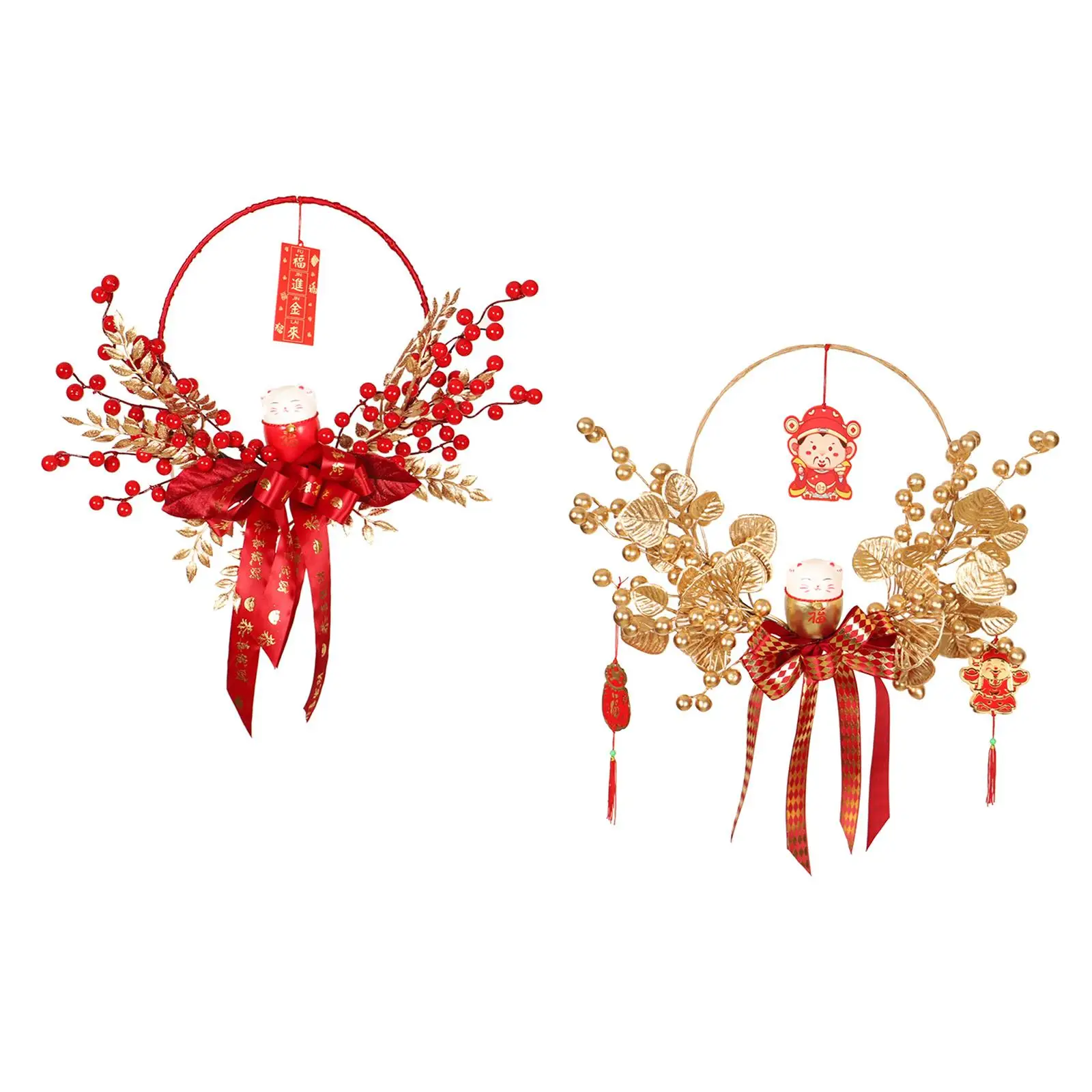 

Chinese New Year Decoration Round Wall Hanging Wreath for Indoor Outdoor