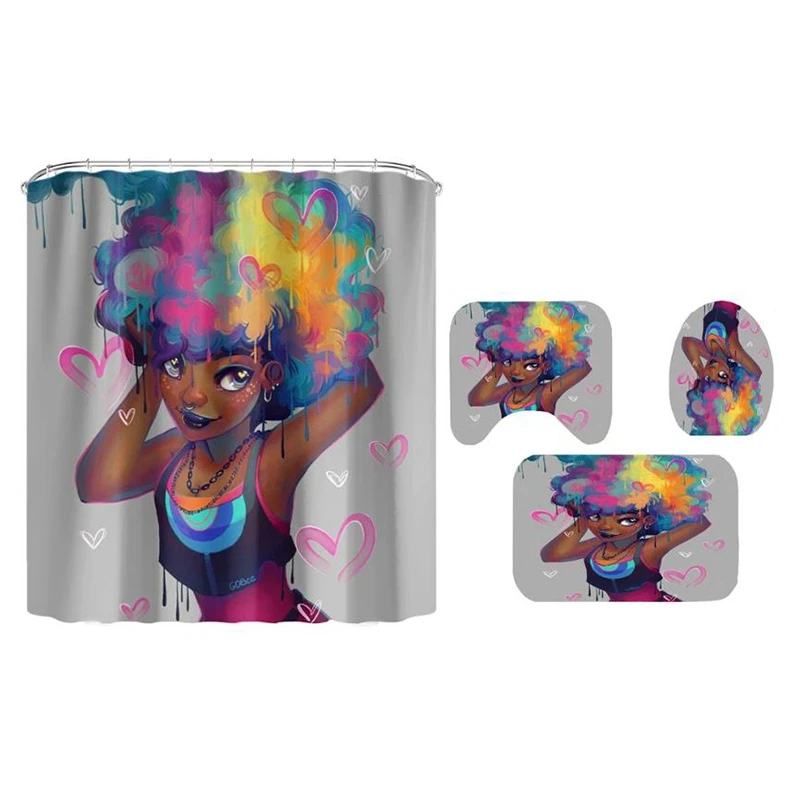 

Personalized African American Women Beauty Sexy Lovely Black Girl Afrocentric Waterproof Bath Shower Curtain Set