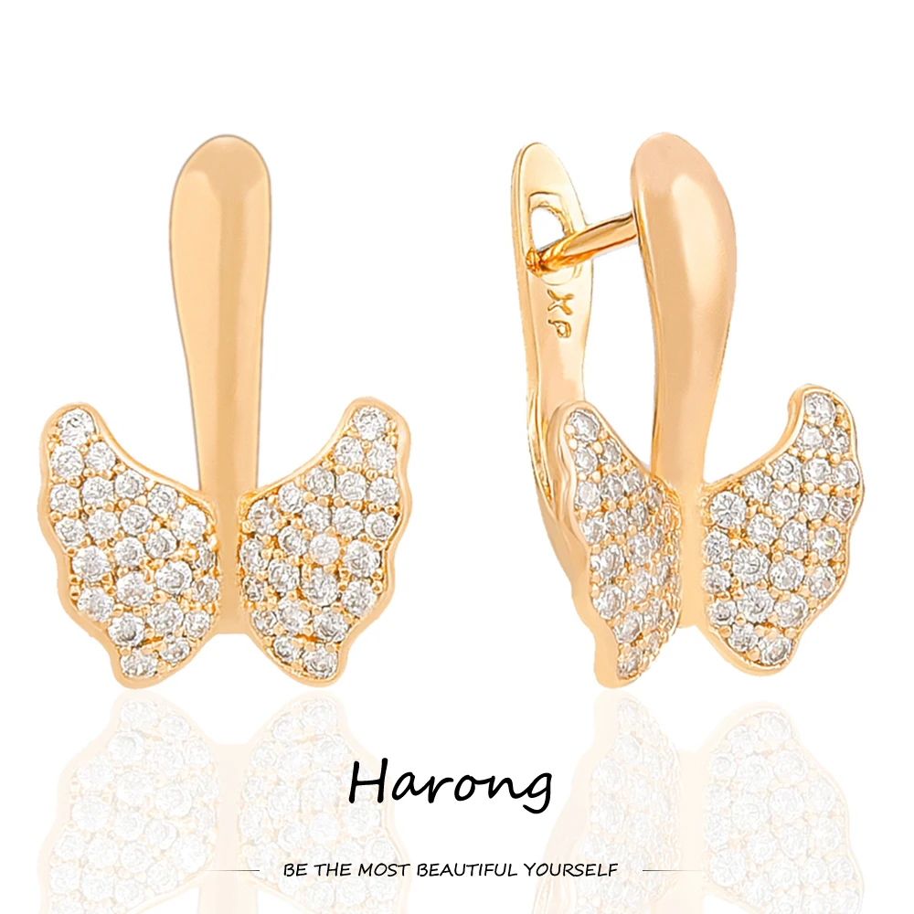 

Harong Delicate Encrusted Crystal Butterfly Earrings Rose Gold Copper Women's Aesthetic Jewelry Accessories Wedding Earrings