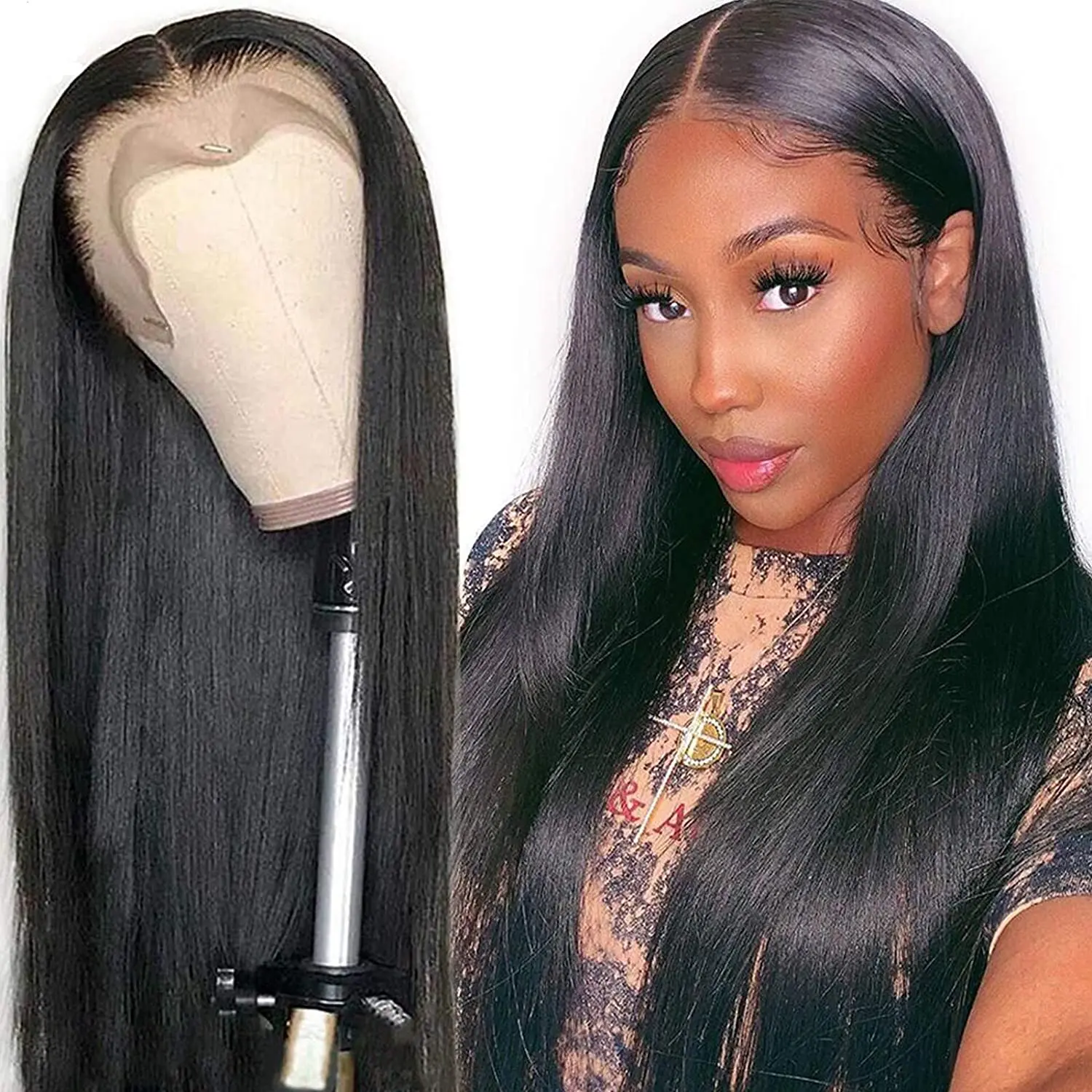 

Straight Synthetic Lace Front Wigs for Black Women Straight Lace Wigs with Baby Hair Natural Black Heat Resistant Daily Use