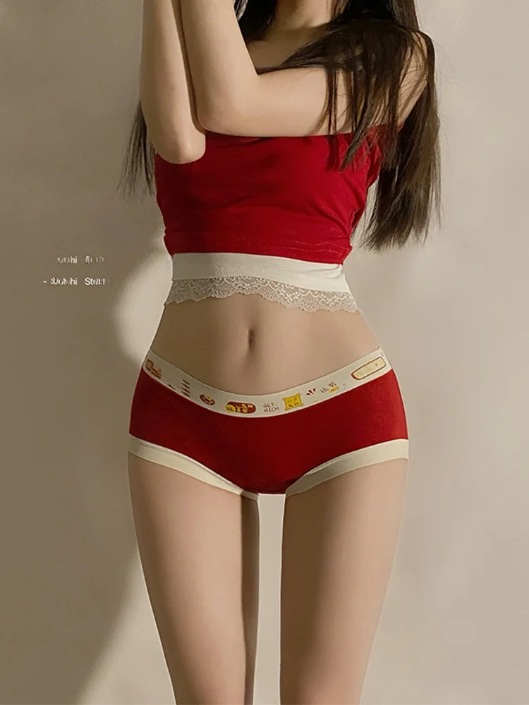 Красное праздничное нижнее белье для девочек из чистого хлопка