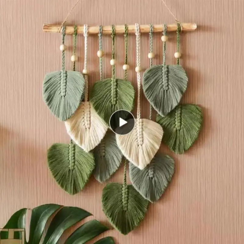 

Подвесное украшение ручной работы с листьями, ткацкий комнатный настенный Декор для дома, украшение для стен, гобелен, хлопковая веревка, от...