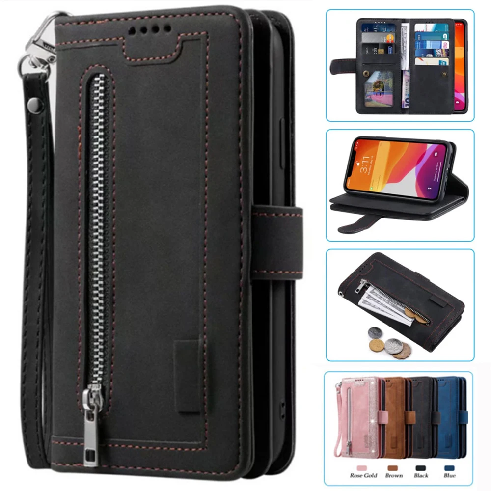 

For Oppo A17k Case Card Slot Zipper Flip Folio with Wrist Strap Carnival For Oppo A17k Cover 9 Cards Wallet Case