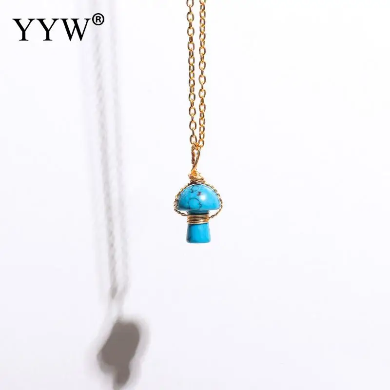 

Natural Gemstone Necklace With Brass Mushroom Shape Gold Healing Stone Necklace Neck Chain For Women Jewelry Collier Femme 2022