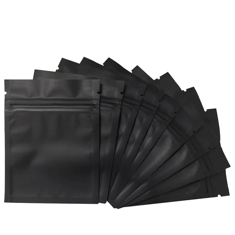 

100 упаковок, сумки с защитой от запаха-3X4 дюйма, перезаряжаемые мешки из майлара, сумка из фольги, плоская сумка на молнии, матовый черный