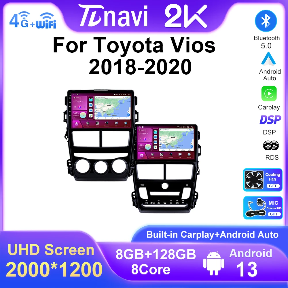 

T7plus Android 13 Auto Radio For Toyota Vios Yaris 2018 2019 2020 Navigation GPS Car Multimedia Video Player Stereo 2din Carplay