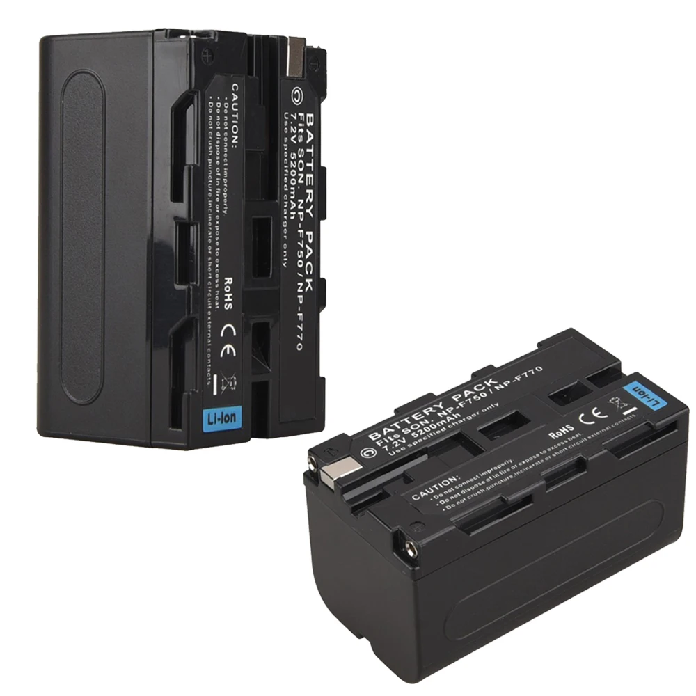 

2 шт., литий-ионные аккумуляторы 5200 мАч NP-F750 для Sony F970 F960 F550 F570 QM91D