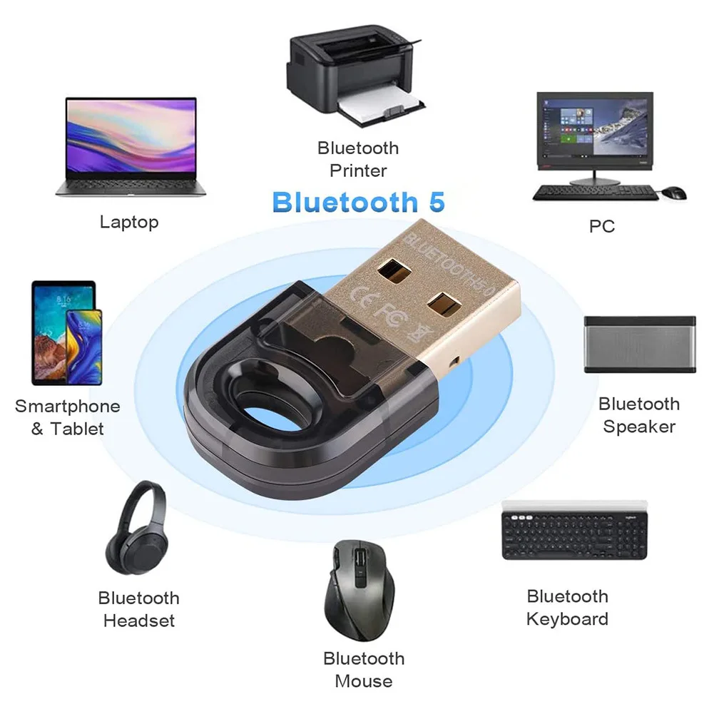 

New USB Bluetooth 5.0 Bluetooth Adapter Receiver Transmitter Desktop Computer Set Top Box