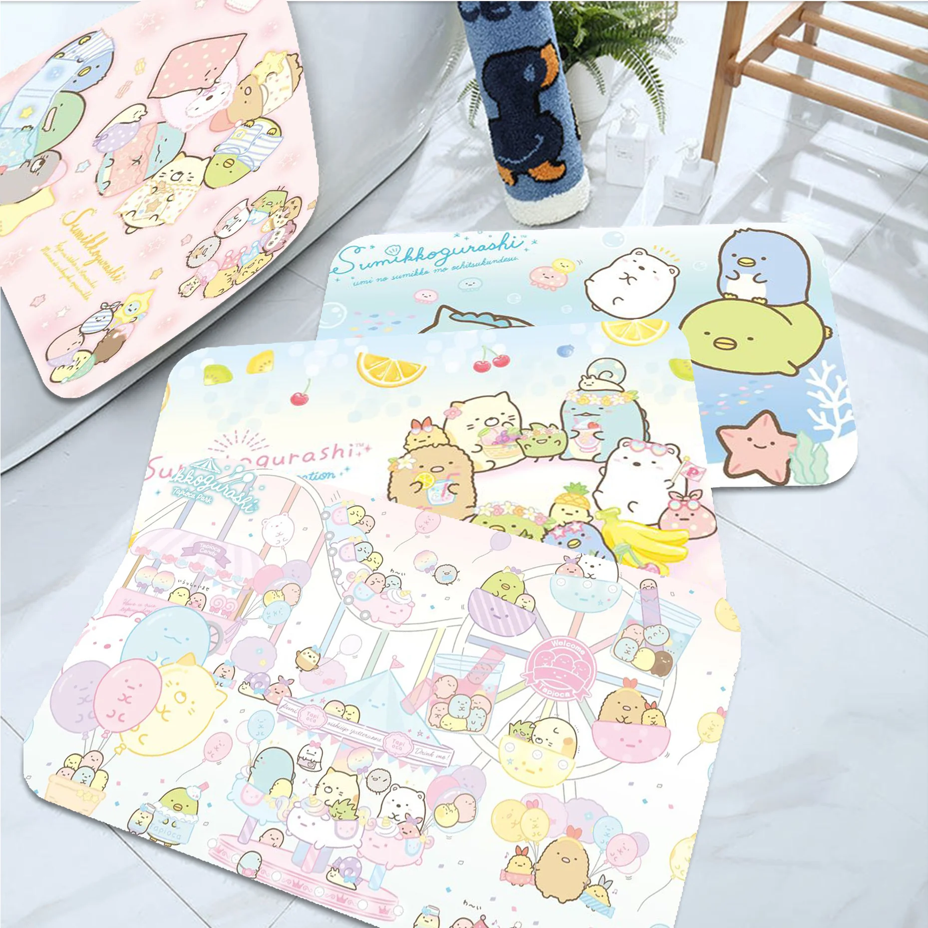 

Kawaii Cartoon Pink Sumikko Gurashi Room Mats Non-Slip Laundry Room Mat Laundry Decor Balcony Child Living Room Alfombra