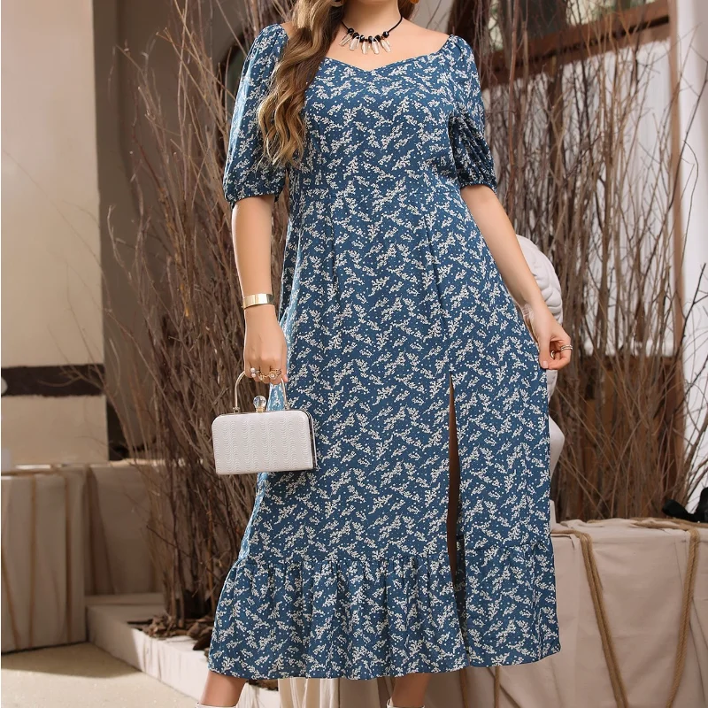 

2023 New Middle Eastern Large Print Dress Elastic Waist Print Dress Women's Wear