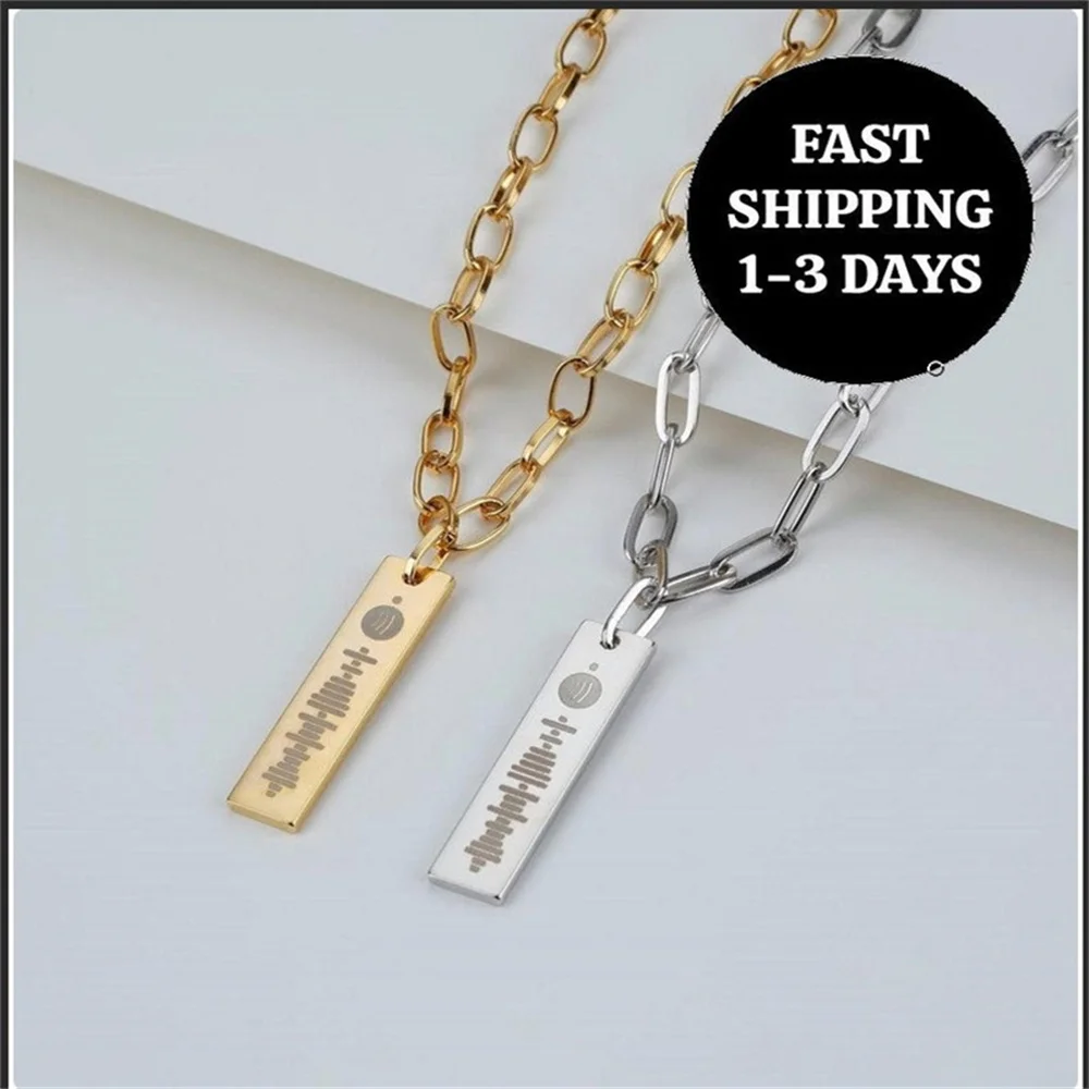 Personalized Necklace Music Spotify Scan Code Female Male Stainless Steel Necklace Custom Laser Engraving Spotify Code Jewelry
