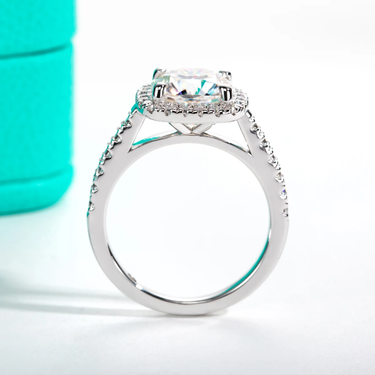 Фото rupaJewel 3ct Cushion Cut D Цвет Муассанит Halo Обручальные Кольца 18 К Позолоченные Роскошные Обручальные Кольца Ювелирные Изделия Оптом №2