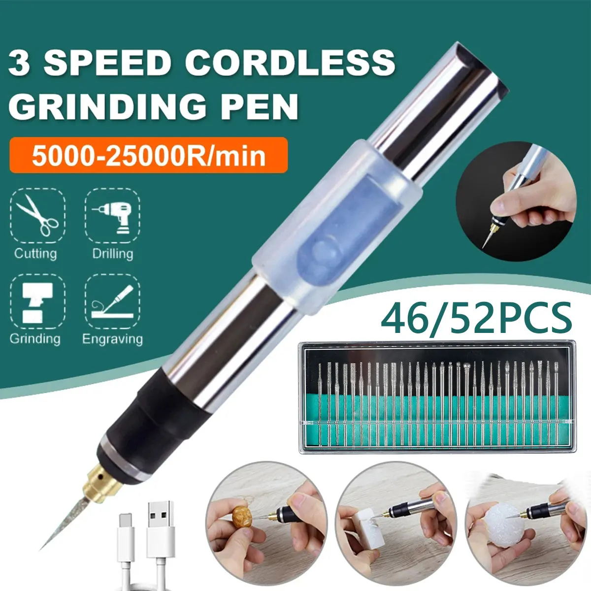 

25W Engraving Machines Mini Electric Engraver Etching Pen 3 Gears Of Speeds Cordless Rotary Tool For Jewelry Metal Glass Stone