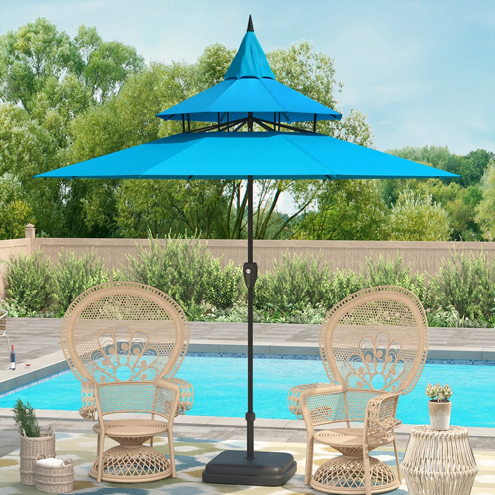 

9 Feet Pagoda Patio Umbrella - Aqua beach umbrella sunshade