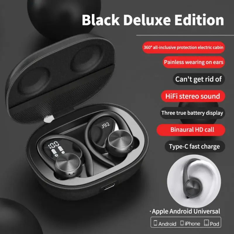 

Wireless Headphones R200/J92 IPX5 Waterproof Ear Hooks Sports Bluetooth-Compatible HiFi Stereo Music Earbuds Earphones With Mic