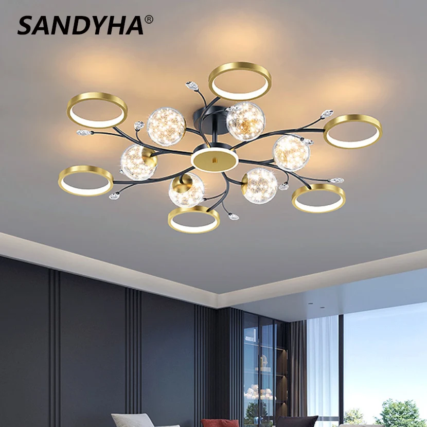 Sandyha 2022 Neue Decke Lampe Sterne Glas Ball Kristall Kronleuchter Für Wohnzimmer Esszimmer Schlafzimmer Wohnkultur Anhänger Leuchten