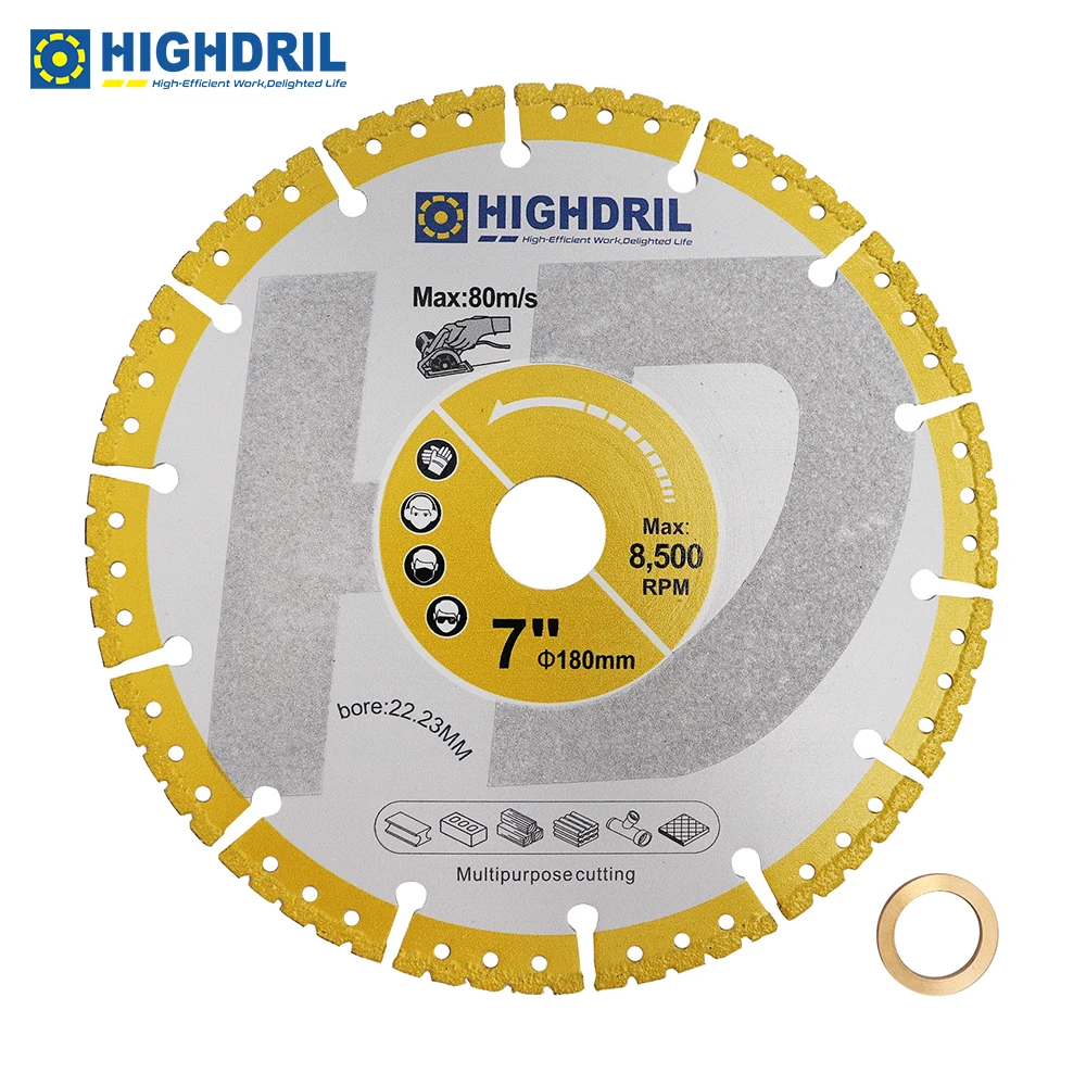 

HIGHDRIL 1pc Diamond Vacuum Brazing Universal Saw Blade For Granite Marble Aluminum Plating Sand Saw Web Dia180mm/7inch