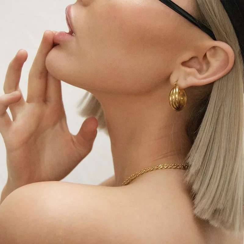 Showfay простые шикарные серьги-кольца из нержавеющей стали золотого цвета для