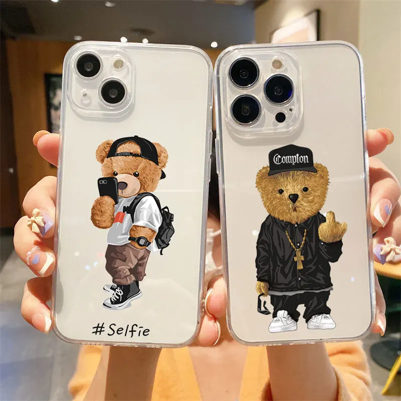 

Fashion Brand Bear Phone Case For iPhone 14 Pro MAX 13 12 11 Pro XR X 7 8 Plus Cute Transparent Soft Silicone Cover Trend Fundas