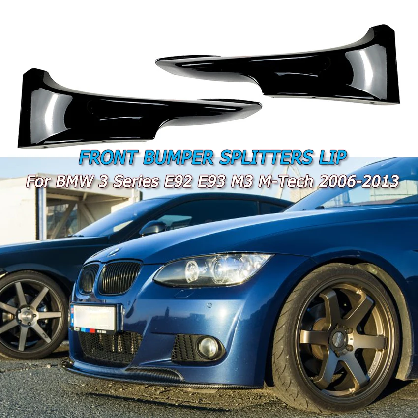 For BMW 3 Series E92 E93 M3 M-Tech Front Bumper Splitters Lip Spoiler 2006-2009 2010-2013 Splitter Exterior Tuning Gloss Black